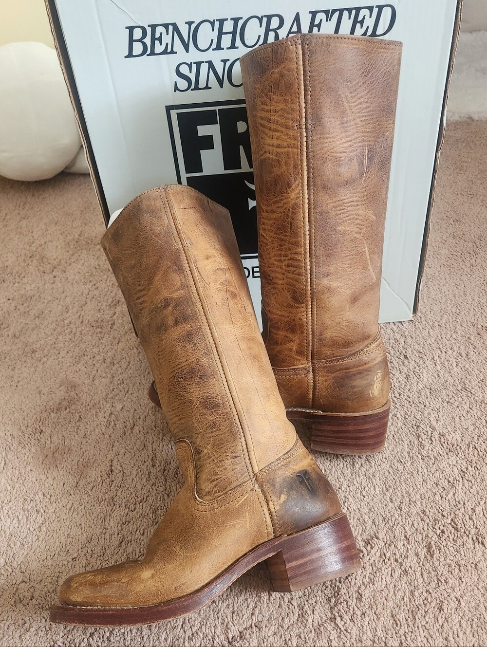 FRYE Campus Boot USA Vintage marble Brown Leather Ladies Festival Boho Western 7